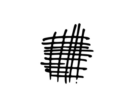 Woven threads, black ink crosshatching outline, vector illustration