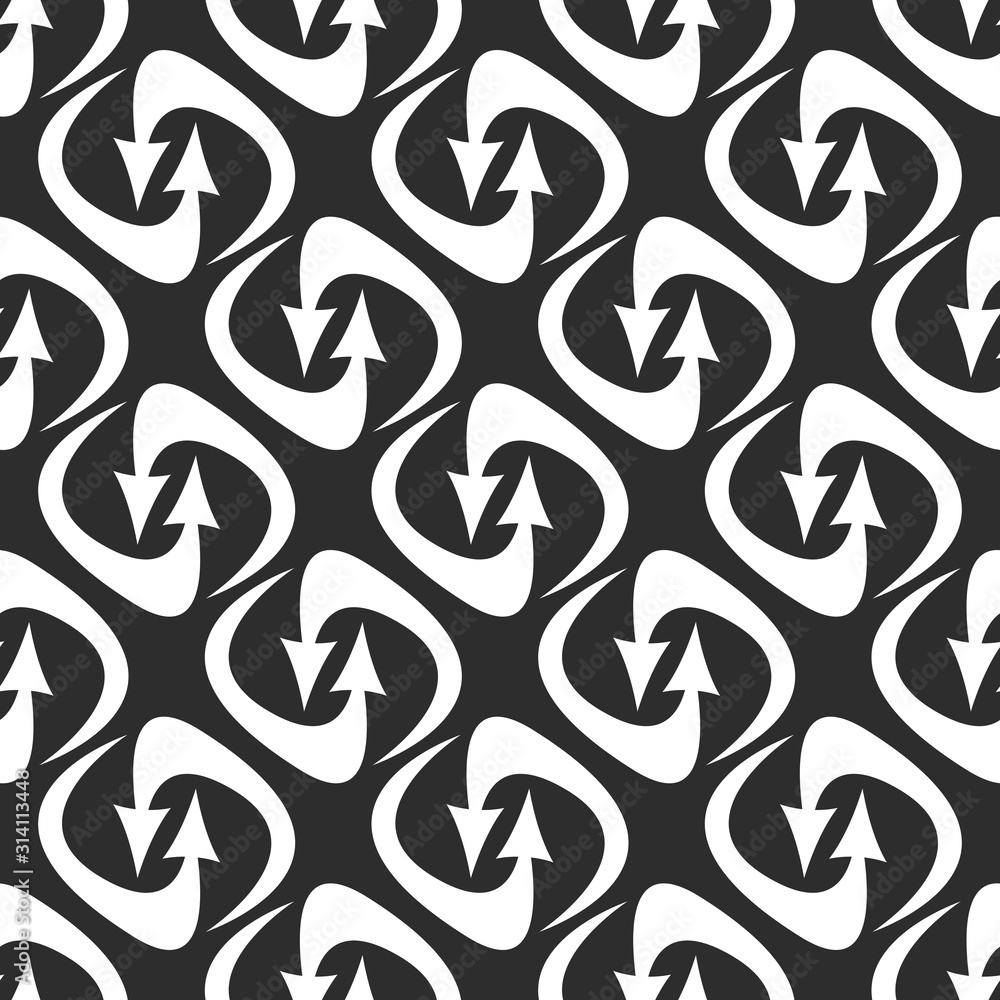Poster refresh and reload arrows icon background. seamless pattern for interface design.