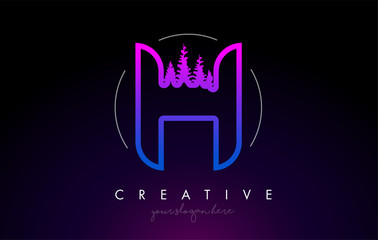 Creative H Letter Logo Idea With Pine Forest Trees. Letter H Design With Pine Tree on Top