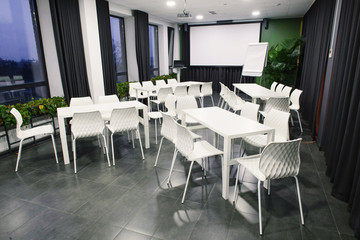Fototapeta na wymiar photo of office or conference room with white office furniture