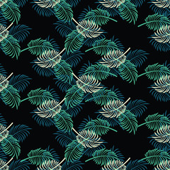 Naklejka na ściany i meble seamless tropical vector pattern with tropical plants and palm leaves.