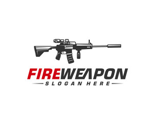 Weapon Fire logo design vector, Machine gun vector, Design Illustration