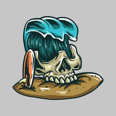 Skull waves and surf premium vector