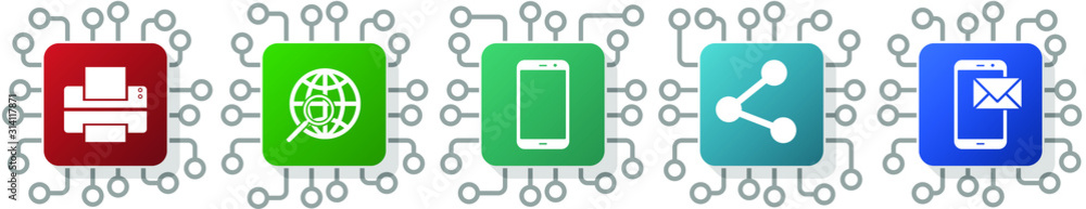 Fototapete set of computer, notebook and globe icons for webdesign and mobile applications, cpu, chip concept v