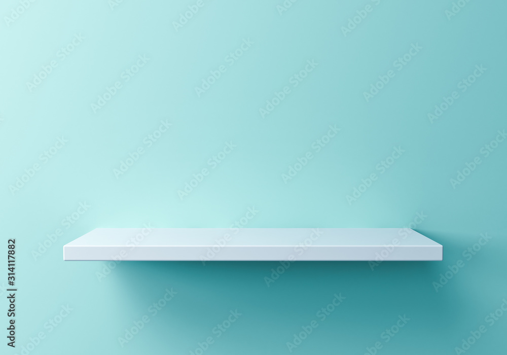Leinwandbilder white empty shelf on green blue pastel color background with shadow 3d rendering