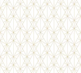 Tapeten Goldmuster. Vektor geometrische Linien nahtlose Textur. Goldenes Ornament mit zartem Gitter, Gitter, Netz, Sechsecken, Dreiecken, Rauten, dünnen Kreuzlinien. Luxuriöser abstrakter wiederholbarer grafischer Hintergrund © Olgastocker