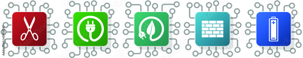 Poster set of electricity, renewable, energy and power icons for webdesign and mobile applications, cpu, ch