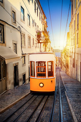 Plakat Bica Funicular is a famous tourist attraction in Lisbon. Portugal. Europe.