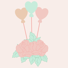 vector illustration with roses and hart balloons