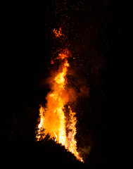 Fototapeta na wymiar huge flames and sparks from burning trees