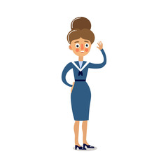 Woman sailor in blue dress standing and greeting vector illustration