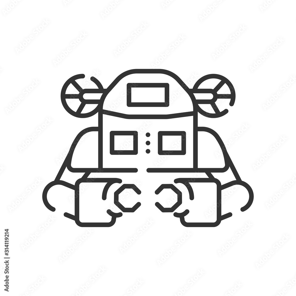 Poster underwater robot black line icon. aquanaut, an autonomous electric submarine. innovation in technolo