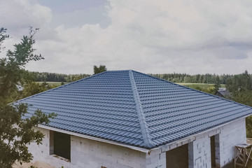 Corrugated metal roof and metal roofing. Modern roof made of met