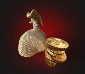 3d render. Money bags with coins on a white background. 3D.