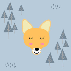 Children's illustration with a Fox in the forest - 314119600