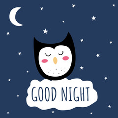 Children's illustration with an owl wishing good night - 314119666