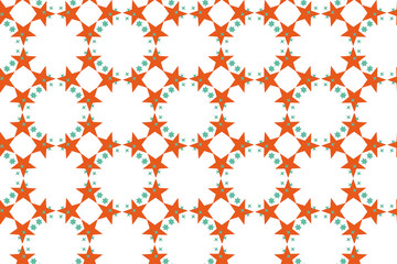Seamless geometric pattern with stars. raster repeating texture of Lush Lava orange and Aqua Menthe mint stars. Best for carpet, greeting card, textile, cloth, banner or Wrapping Paper