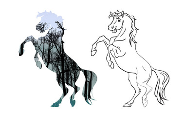 Horse pattern design. Horse in cartoon style with text. Vector illustration.