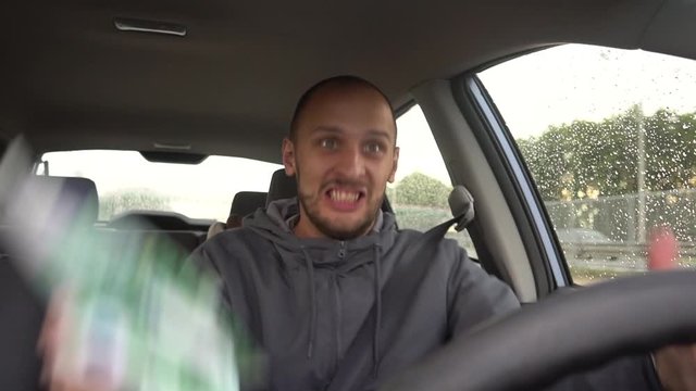 Happy driver with big money euro. Success. Concept on the business success, topic of lottery, winnings, slot machines.