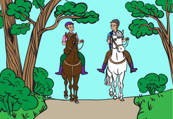 Horse pattern design. Horse with girl rider in cartoon style. Vector illustration.