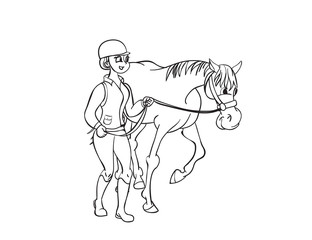 Horse pattern design. Horse with girl rider in cartoon style. Vector illustration.
