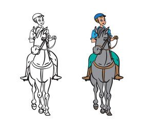 Fototapeta na wymiar Horse pattern design. Horse with girl rider in cartoon style. Vector illustration.