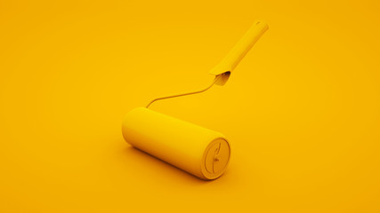 Yellow paint roller on yellow background. 3d rendering