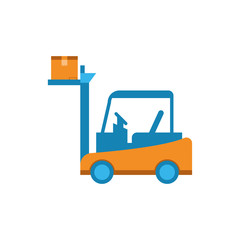 Isolated delivery box over forklift vector design
