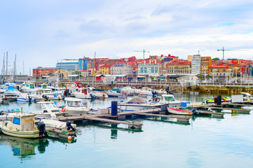 Fototapeta na wymiar Gijon citycsape, boats, marina, Spain