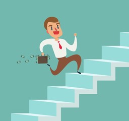 businessman run up the stairs vector illustration, an employee climbs up the stairs, business concept growth and the path to success