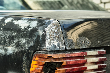 Details of old car. Aged oldtimer vintage automobile. Spare parts of retro classic automobile....