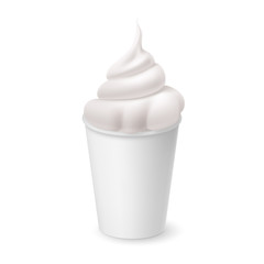 Whipped Vanilla Frozen Yogurt or Soft Ice Cream in White Cardboard Cup. Isolated Illustration on White Background