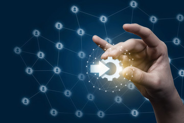 A hand touches the icon integrate.
