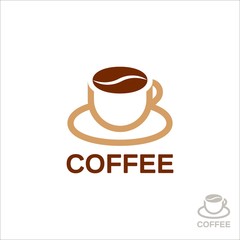 Cup of coffee. Penn in the form of coffee beans. Coffee logo for a coffee shop. Logo vector isolated on white background