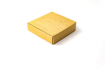 One brown flat Kraft paper box isolate on white background. Packing, transportation, moving concept