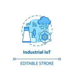 Industrial IoT concept icon. Industrial internet. Manufacturing automatization idea thin line illustration. Modern technologies. Smart industry. Vector isolated outline drawing. Editable stroke