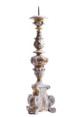 Fototapeta na wymiar Antique Wooden Pricket Candlestick, Hand Carved, Gilded Italian Baroque