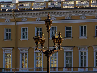 Lantern on the Palace square on the background of the General staff buildings.
