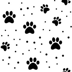 Paw seamless pattern. Puppy dog paws texture background. Pet prints.