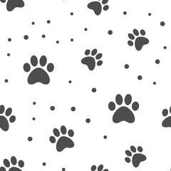 Paw seamless pattern. Puppy dog paws texture background. Pet prints.