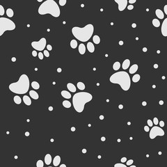 Paw seamless pattern. Puppy dog paws texture background. Pet prints.