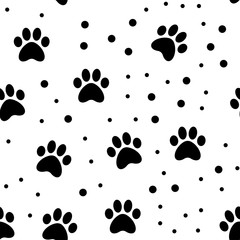Paw seamless pattern. Puppy dog paws texture background. Pet prints.