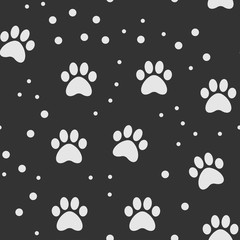 Paw seamless pattern. Puppy dog paws texture background. Pet prints.
