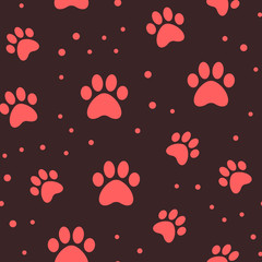 Fototapeta na wymiar Paw seamless pattern. Puppy dog paws texture background. Pet prints.