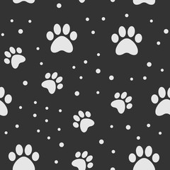 Paw seamless pattern. Puppy dog paws texture background. Pet prints.