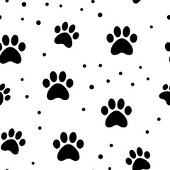 Paw seamless pattern. Puppy dog paws texture background. Pet prints.
