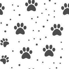 Paw seamless pattern. Puppy dog paws texture background. Pet prints.