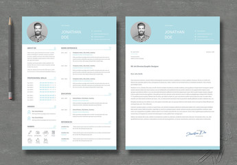 Resume and Cover Letter Layout with Light Blue Elements