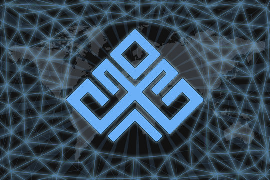 Slavic sign Lelnik. Abstract illustration. With a dark background and a world map shrouded in a net. Graphic concept for your design.