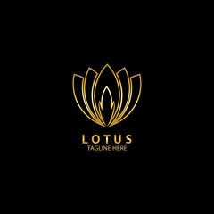 Golden lotus flower logo. Vector design template of lotus icon on dark background with golden effect for eco, beauty, spa, yoga, medical companies.